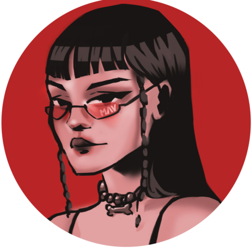 girl with red glasses